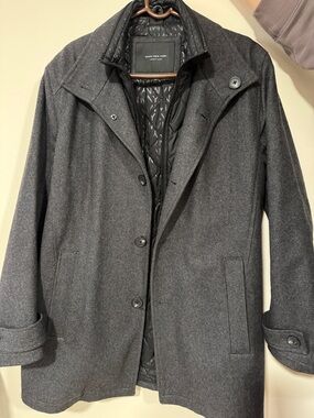 Marc New York Charcoal Gray Wool-Blend Trench Coat with Quilted Black Liner